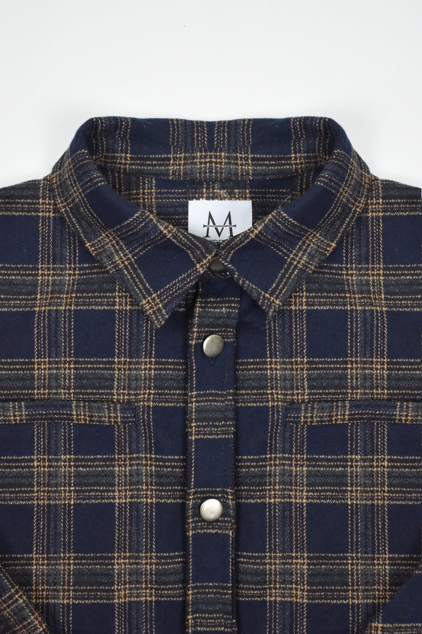 Load image into Gallery viewer, close-up of navy flannel shirt