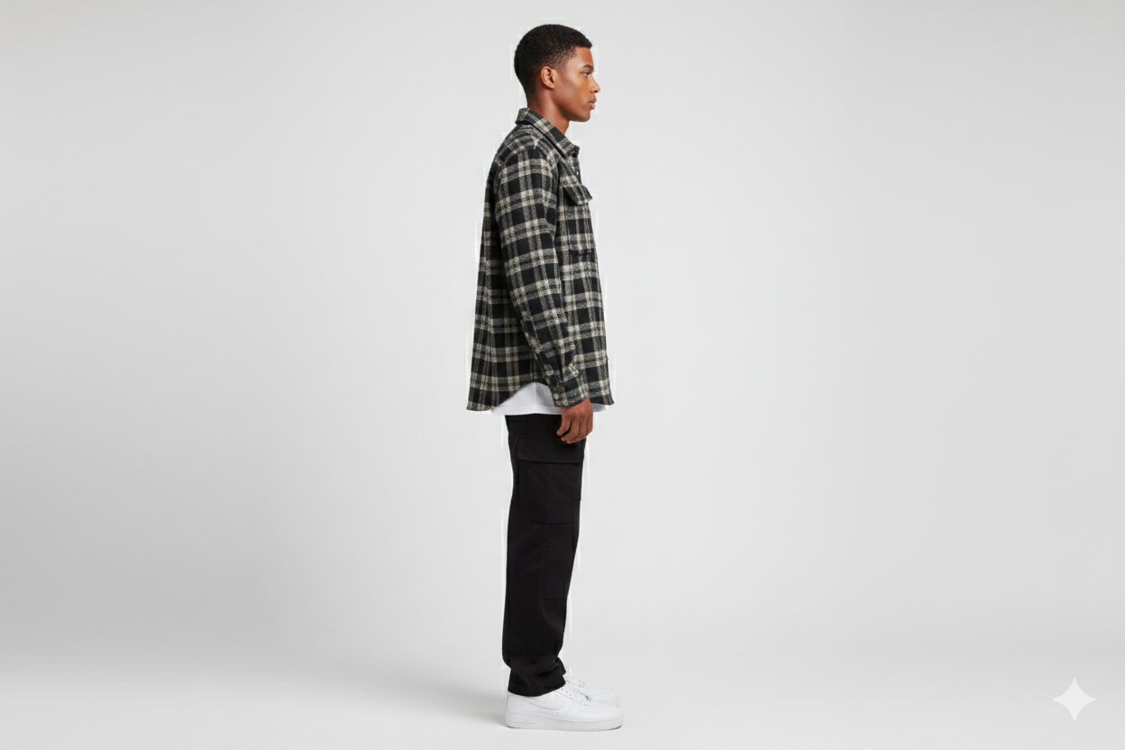 Load image into Gallery viewer, Person wearing a flannel shirt and black pants