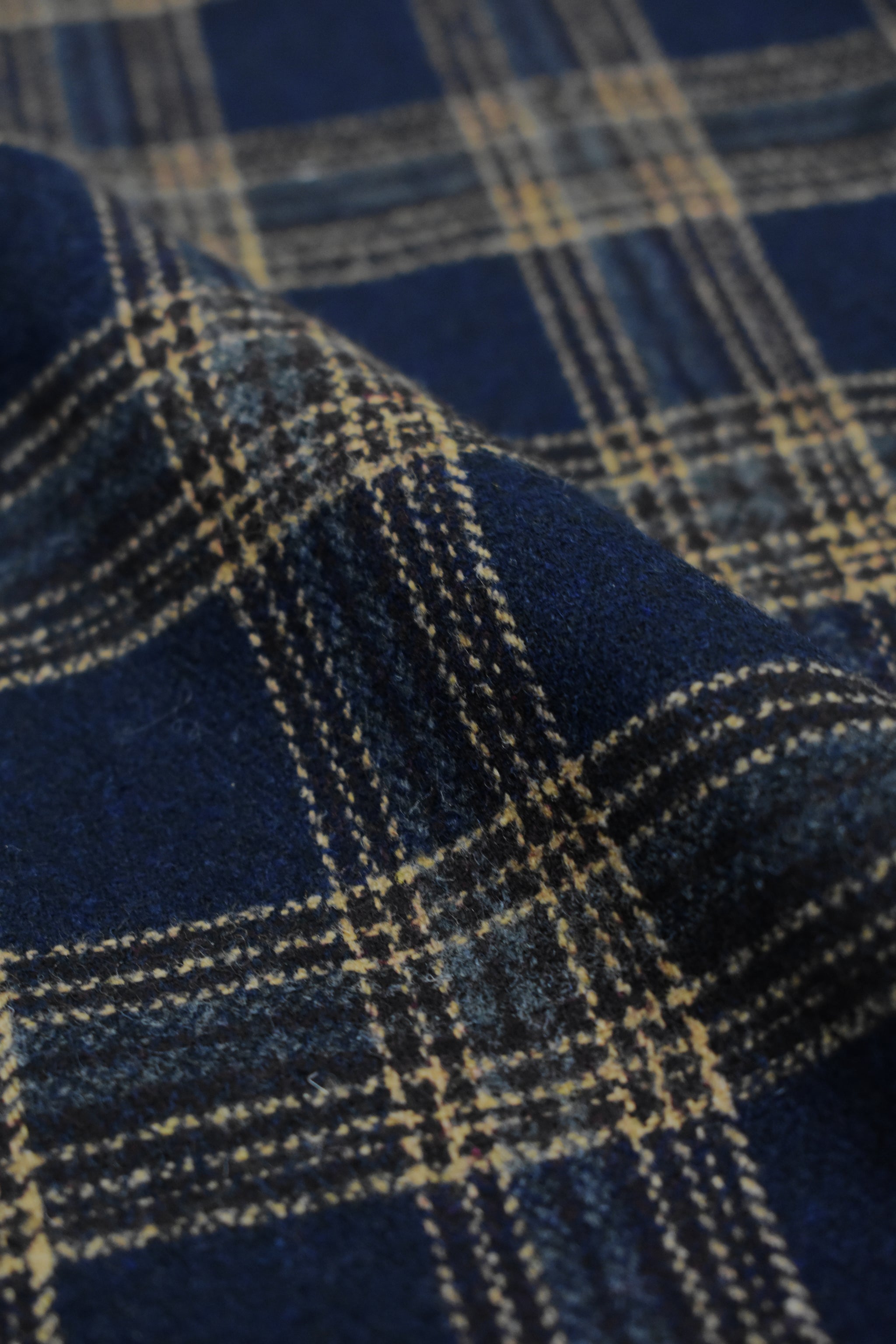 close-up of navy flannel shirt fabric